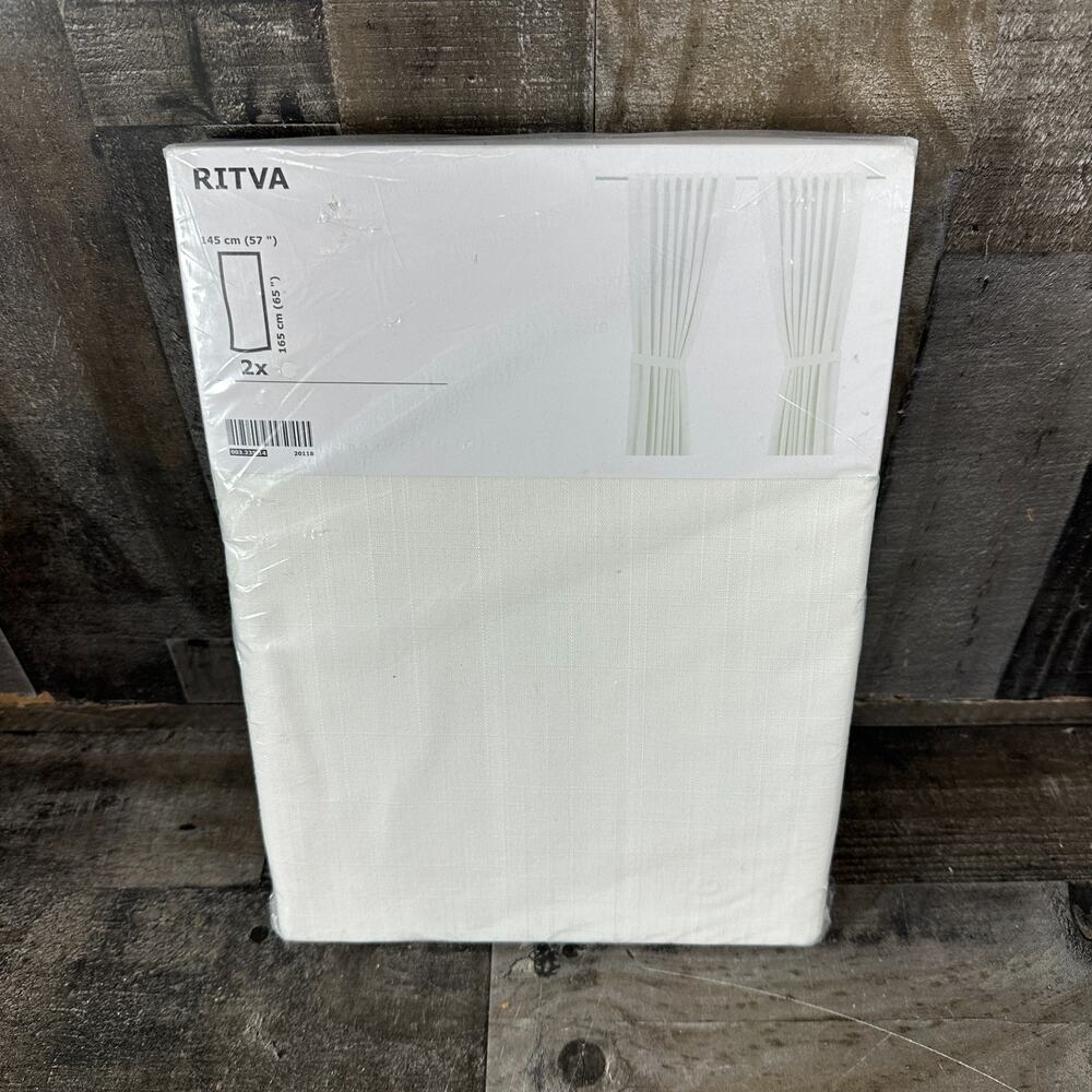 IKEA RITVA WHITE PAIR CURTAINS [2 PANELS] 57"X65" TIE-BACKS 003.235.14